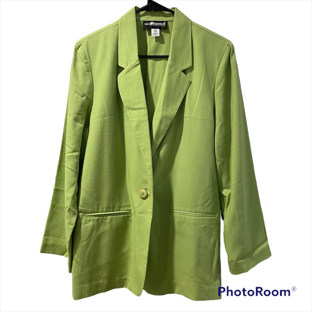 Sag Harbor Women’s Love me Green Blazer Jacket Lightweight One Button Front NWT